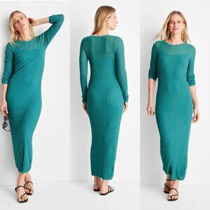 XXS - Womens Long Sleeve Sheer Midi Dress - Future Collective - Teal Green